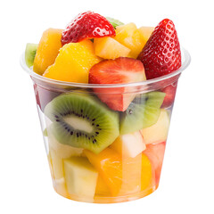 Fresh fruit salad in cup close up on white background on transparent background
