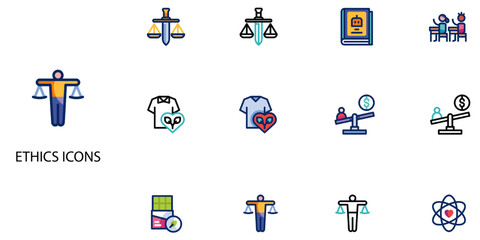 Fototapeta premium Ethics simple concept 24 color icons set .Vector illustration.