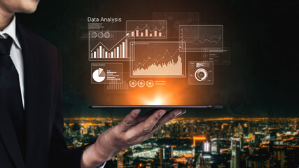 Business data analysis dashboard showing charts, statistics, and performance metrics for...