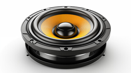 Fototapeta premium A Stylish Black and Yellow Speaker Radiating Precision and Quality on a White Surface