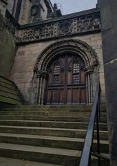 Gothic Stone Church Doorway with Stairs in Edinburgh

