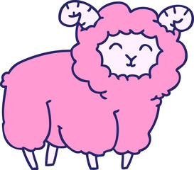hand drawn quirky cartoon ram in bright neon color