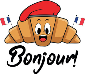 Cute Croissant French Pastry, Croissant French Saying France Baking Breakfast Funny Cartoon Art & Illustration © Azaleia-photography