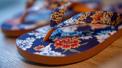 Fototapeta premium Close-up of patterned flip-flops