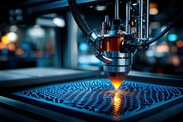 Innovative laser technology shaping intricate designs in a modern workshop at dusk