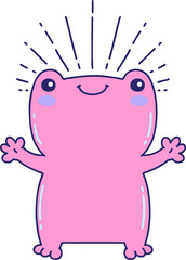 illustration of a traditional tattoo style happy frog in bright neon color