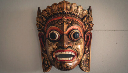 Vintage Balinese wooden mask. Handcrafted art. Home decor.