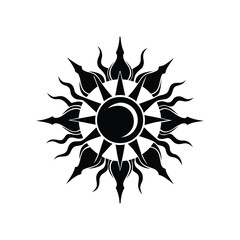 Tribal style sun silhouette vector art illustration