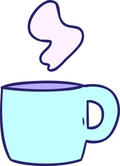 hand drawn cartoon doodle of a steaming hot drink in bright neon color