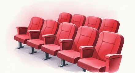 Fototapeta premium Empty Red Theater Seats - A row of empty red theater seats, ready for an audience. Clean and simple illustration