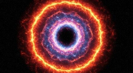 Fototapeta premium Fiery Cosmic Ring Nebula - Abstract of a fiery cosmic nebula with swirling orange and blue energy forming a ring shape. Perfect for science fiction, fantasy, or energy-related projects