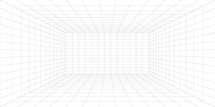 Perspective grid background 3d Vector illustration. Interior design Model projection background template. Line one point perspective. eps10