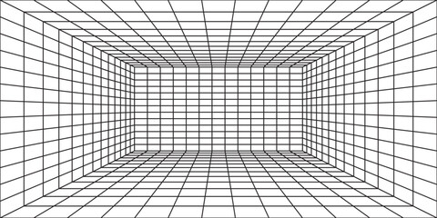 Perspective grid background 3d Vector illustration. Interior design Model projection background template. Line one point perspective. eps10