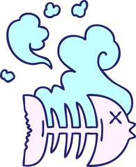 hand drawn quirky cartoon dead fish in bright neon color