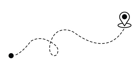 Dotted path with points and pin map. Location route vector.