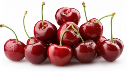 Pile of Fresh Red Sweet Cherries on White Background