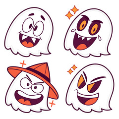 Obraz premium Four cartoon ghosts with different expressions including happy, sad, angry and wearing a hat design
