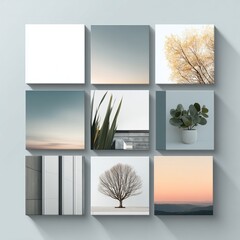 Collection of square social media post templates, clean graphic layout with image placeholders