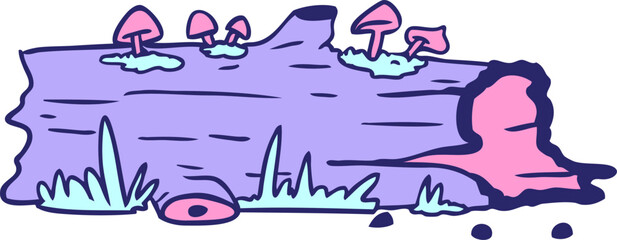 hand drawn cartoon doodle of a tree log  in bright neon color
