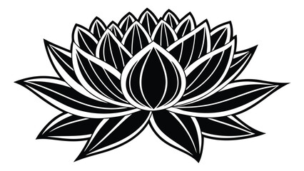 Fototapeta premium Stylized black and white lotus flower with layered petals on a white background