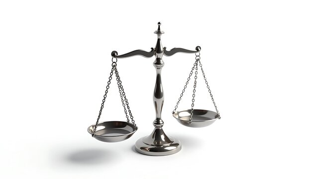 A balanced silver scale symbolizes justice and fairness