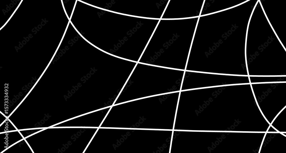 Poster abstract white curved lines on black background with intersecting and overlapping arcs