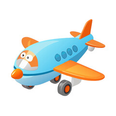 Cute cartoon airplane with orange wings and tail isolated on transparent background