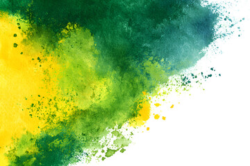 Abstract watercolor background with green and yellow brushstrokes, perfect for designs related to brazil and its national colors. Independence Day of Brazil. Banner. Copy space