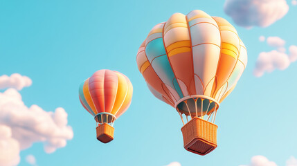 Obraz premium A 3D vector illustration of colorful hot air balloons with baskets, floating against an isolated white background. 