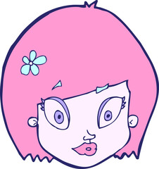 cartoon happy female face in bright neon color