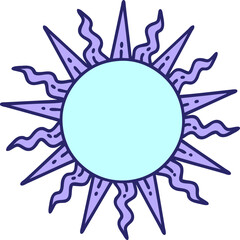 iconic tattoo style image of a sun in bright neon color