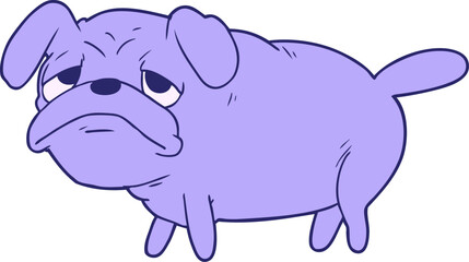 cartoon unhappy pug dog in bright neon color