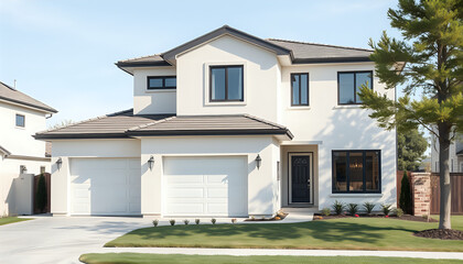 A contemporary suburban home with clean lines, representing modern living and tranquility.