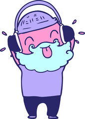 Obraz premium man with beard sticking out tongue in bright neon color