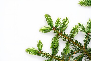 Naklejka premium Fresh green fir tree branches isolated against a clean white background