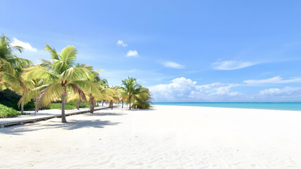Tropical Tranquility: Sunlit Beach Paradise with Swaying Palms