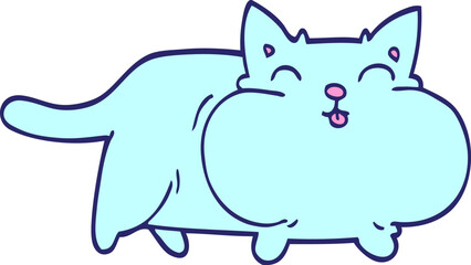 cartoon doodle fat cat in bright neon color