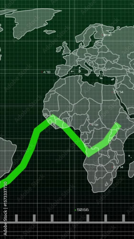 Poster animation of data processing over diagrams and world map
