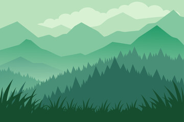 Fototapeta premium grassyforeground fading mnto misty mountains