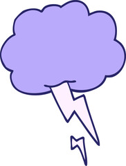 cartoon doodle storm cloud with lightning in bright neon color