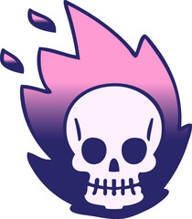 gradient shaded quirky cartoon skull in bright neon color