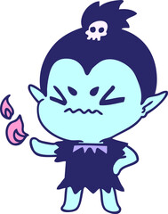 freehand drawn cartoon of cute kawaii vampire girl in bright neon color