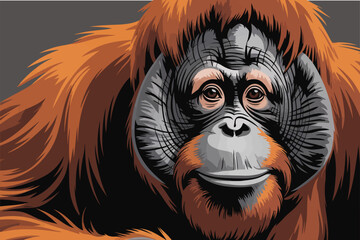 Fototapeta premium Orangutan illustration showcases the primate's distinct features and unique expressive face, bringing nature's charm to viewers.