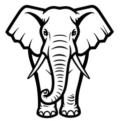 Obraz premium African elephant isolated in black and white, featuring majestic mammal with curled trunk and large ears. Iconic African elephant stands out, symbolizing wisdom and strength,