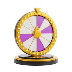 3D rendering of a golden prize wheel of fortune for gaming and promotion. Isolated on transparent background, png