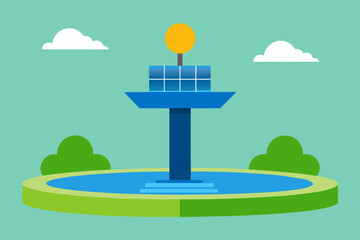 solar powered water fountain in public eco park