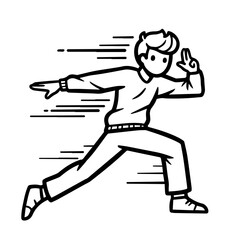 Fototapeta premium Dynamic running man illustration in linear drawing style shows energetic motion. Full body shot running man with outstretched arms, emphasizing speed and action.