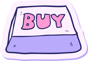 sticker of a cartoon computer key buy symbol in bright neon color