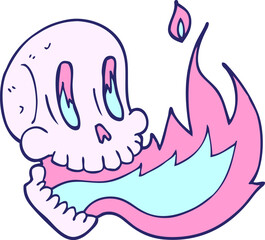 Fototapeta premium cartoon doodle flaming skull in bright neon color