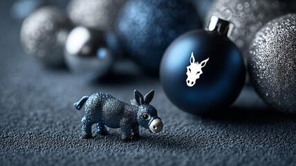 Blue Christmas tree balls on a blue background with a donkey emblem. Corporate Christmas greetings from the Democratic Party of the USA.